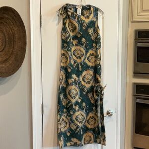 NWT Pink Ripple summer maxi dress tie R shoulder, tie L side w slit